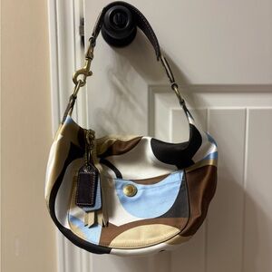 Coach Multicolor Shoulder Bag in Cream, Brown, and Blue